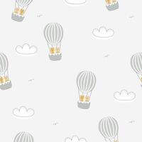 Seamless Childish Pattern in boho Style, nursery pattern with cute little rabbits riding hot air balloon, cloud illustration suitable for children product design vector