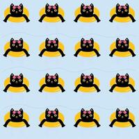 sin costura modelo verano ilustración de un negro gato relajarse en amarillo piscina flotador adecuado para fondo de pantalla, tela, textil diseño, cama hoja, sofá almohada patrón, papelería, envase papel, bolsa, totalizador bolso vector