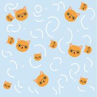 Childish Seamless Pattern Hand Drawn Cute Head Cat and abstract shape on blue background suitable for Wallpaper, Fabric, Textile Design, Bed Sheet, Sofa Pillow Pattern, Stationery, Wrapping paper, bag vector