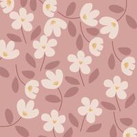 Seamless Hand Drawn Cherry Blossom flowers pattern with soft boho pink background suitable for fabric, bag, wrapping paper, surface design, children clothing, nursery product design vector