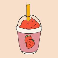 A milkshake featuring a strawberry. Flat vector illustration isolated on a light background