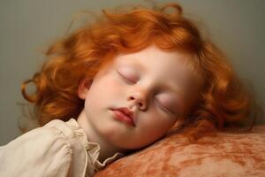 ai generado estudio retrato de linda cansado dormido niño en blanco y color antecedentes foto