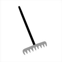 Garden rake icon, doodle farm equipment, vector illustration of gardening instrument, farm tools for raking leaves and soil, isolated colored clipart on white background