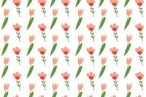 Flowers seamless pattern, ornament with hand drawn tulips and leaves, flowers doodles, vector illustrations on white background, wrapping paper for gifts, love and beauty concept, colored pattern