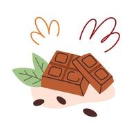 Chopped milk chocolates icon, sweet doodle dessert, vector illustration of chocolate bar broken in small pieces, baking ingredient, good for present on Valentines, Christmas, isolated colored clipart
