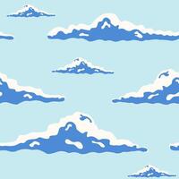 hermosa sin costura modelo con Rizado nubes de diferente Talla en azul cielo dibujado en popular Arte estilo. fondo con paisaje de nubes moderno vector ilustración para fondo de pantalla, tela imprimir, envase papel.