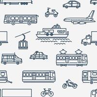 Monochrome seamless pattern with transport of different types on white background. Vector illustration in line art style for website backdrop, advertisement.