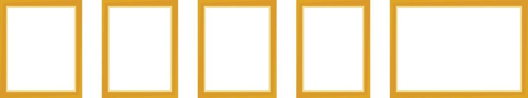 Collection of Gold color Photo Frames, vector isolated square frames of various sizes. Blank framing for your design.