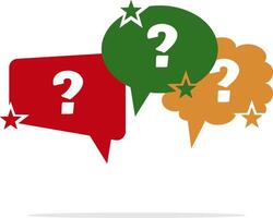 message bubble box with question mark and star icon. simple vector red, yellow, green colors. design can be edited