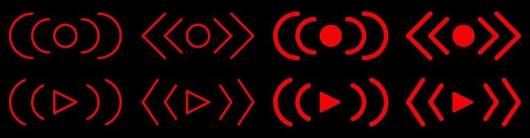 set of red live broadcast signal icons. simple vector isolated on black background. design for apps, web, social media.