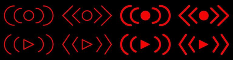 set of red live broadcast signal icons. simple vector isolated on black background. design for apps, web, social media.