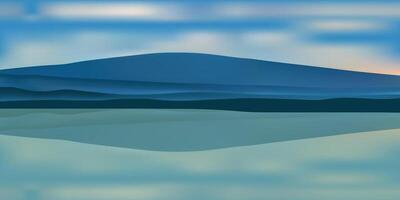 Mountain and sky reflected on sea water vector shape for design element.