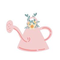 Nice springtime flat design watering can with flowers vector