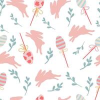 Rabbit easter eggs flat design seamless pattern vector