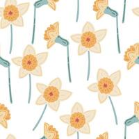 Narcissus flat design seamless pattern yellow and whit springtime vector