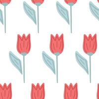 Tulips red colour flat design seamless pattern vector