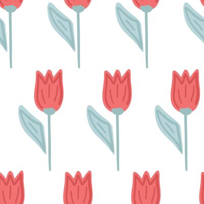 Tulips red colour flat design seamless pattern