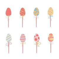 easter eggs with sticks flat design set vector