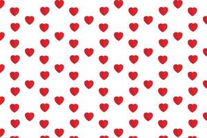 Red hearts on white background seamless pattern. Seamless pattern of simple red hearts isolated on white for wrapping paper or fabric. Hand drawn style. Vector illustration