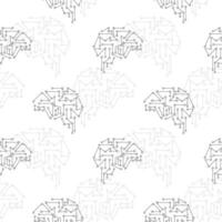 Circuit brain black vector seamless pattern. Brain shape background illustration, wallpaper. Technology, science, futuristic mind