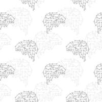 Circuit brain black vector seamless pattern. Brain shape background illustration, wallpaper. Technology, science, futuristic mind