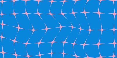 Trippy psychedelic pattern of pink stars on blue background. Retro abstract design in y2k style vector