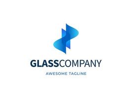 Abstract Shape Glass Logo service company icon, vector blue crystal glass works symbol or construction