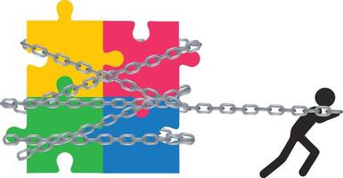 problema resolviendo concepto - persona tracción encadenado rompecabezas piezas vector