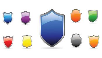 A set of colorful chrome metallic mediavel shields. vector