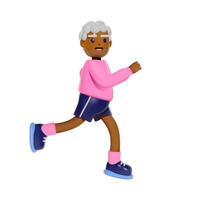 Elderly man in casual attire jogging. 3D character is running. Retired senior person fitness healthy lifestyle. Isolated vector illustration.