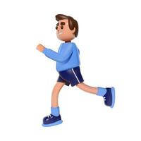 3D vector running man. Male cartoon character jogging in casual attire. Participation in sports races, athletic competitions. Isolated illustration.