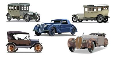 five old car set vector with isolated on white background for element design.