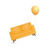 Vector orange sofa is tied by a leg to a balloon and almost took off.