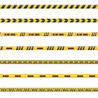 A vector set of different warning tapes. Yellow and black ribbons isolated on a white background.