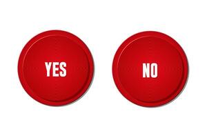 Two red vector buttons with the words yes and no are isolated on a white background.