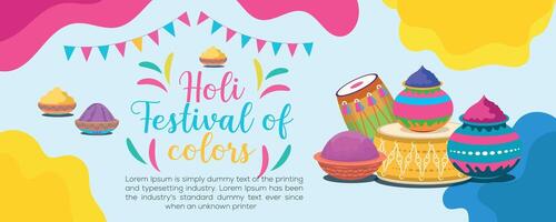 Happy Holi colorful banner template indian hinduism festival celebration, social media poster design and horizontal banner template for holi festival celebration vector