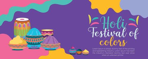 Happy Holi colorful banner template indian hinduism festival celebration, social media poster design and horizontal banner template for holi festival celebration vector