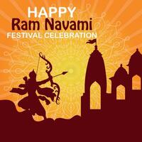 Happy Ram Navami cultural Banner Hindu festival vertical post wishes celebration card Ram Navami celebration background Ram Navami Greetings Yellow Beige Background Indian Hinduism Festival vector