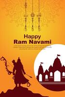 Happy Ram Navami cultural Banner Hindu festival vertical post wishes celebration card Ram Navami celebration background Ram Navami Greetings Yellow Beige Background Indian Hinduism Festival vector