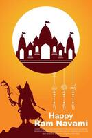 Happy Ram Navami cultural Banner Hindu festival vertical post wishes celebration card Ram Navami celebration background Ram Navami Greetings Yellow Beige Background Indian Hinduism Festival vector