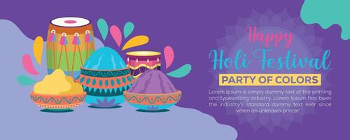 Happy Holi colorful banner template indian hinduism festival celebration, social media poster design and horizontal banner template for holi festival celebration vector