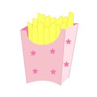 French fries in bright pink packaging with stars. Vector illustration