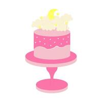 Isolated element pink cake on stand. Vector illustration