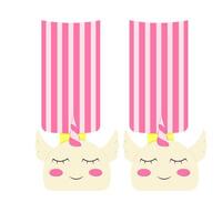 Human feet in unicorn slippers. Sleep concept. Decorative vector illustration