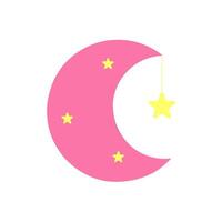 rosado Luna con estrella decorativo elemento. vector ilustración