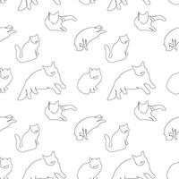 one line cats vector illustration seampless pattern black and white doodle sketch pets kids animals lying sitting kitten outline textile design, wrapping paper, printable repeatable home pets