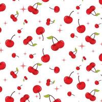 Seamless pattern with cherries and stars vector background design