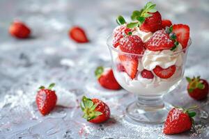 AI generated Dessert with strawberries and whipped cream photo