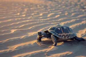 AI generated Turtle in the desert with sunny weather photo