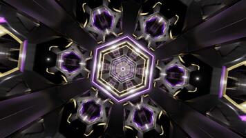 Purple and Yellow Neon Glowing Hexagoned Tunnel Background VJ Loop video